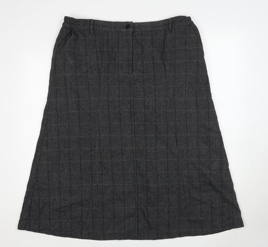 Cotton Traders Womens Grey Herringbone Polyester A-Line Skirt Size 18 Zip