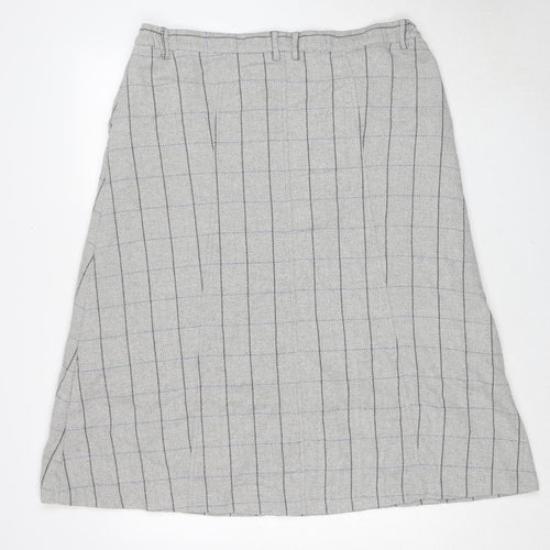 Cotton Traders Womens Grey Check Polyester A-Line Skirt Size 18 Zip