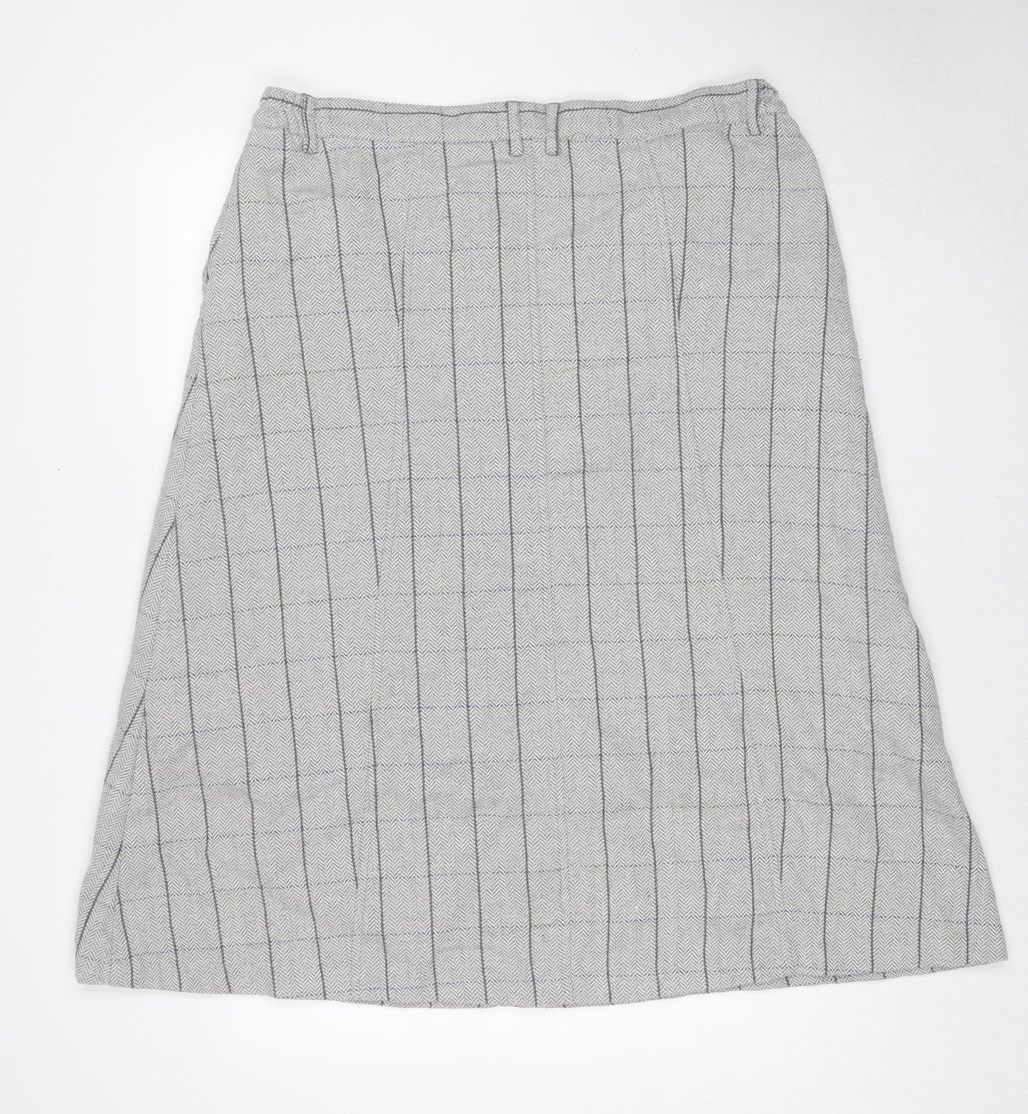 Cotton Traders Womens Grey Check Polyester A-Line Skirt Size 18 Zip