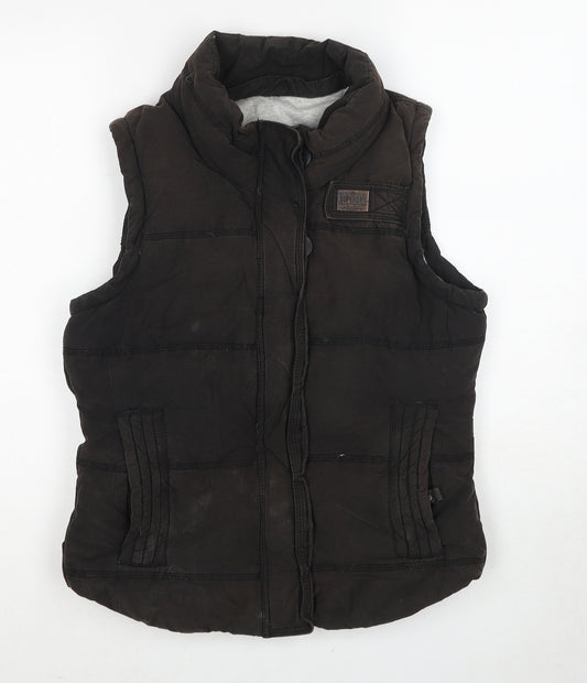 Superdry Womens Black Quilted Waistcoat Size M Zip