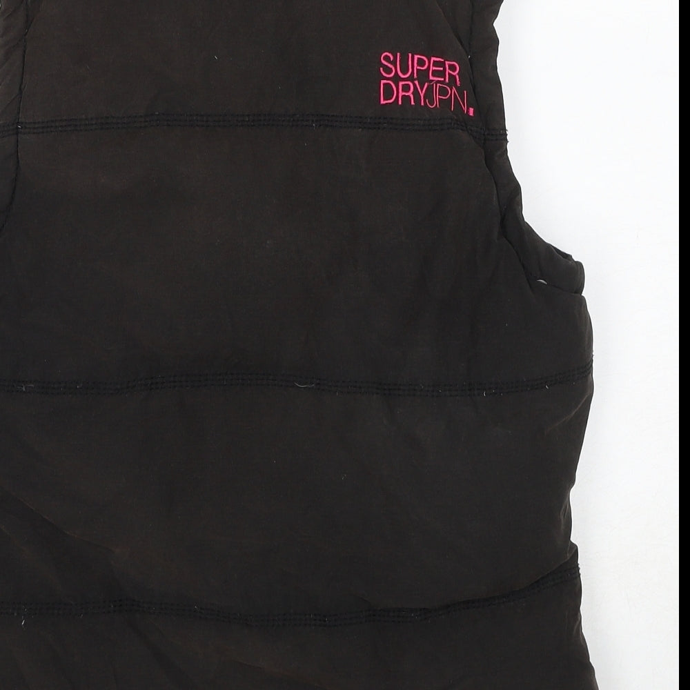 Superdry Womens Black Quilted Waistcoat Size M Zip