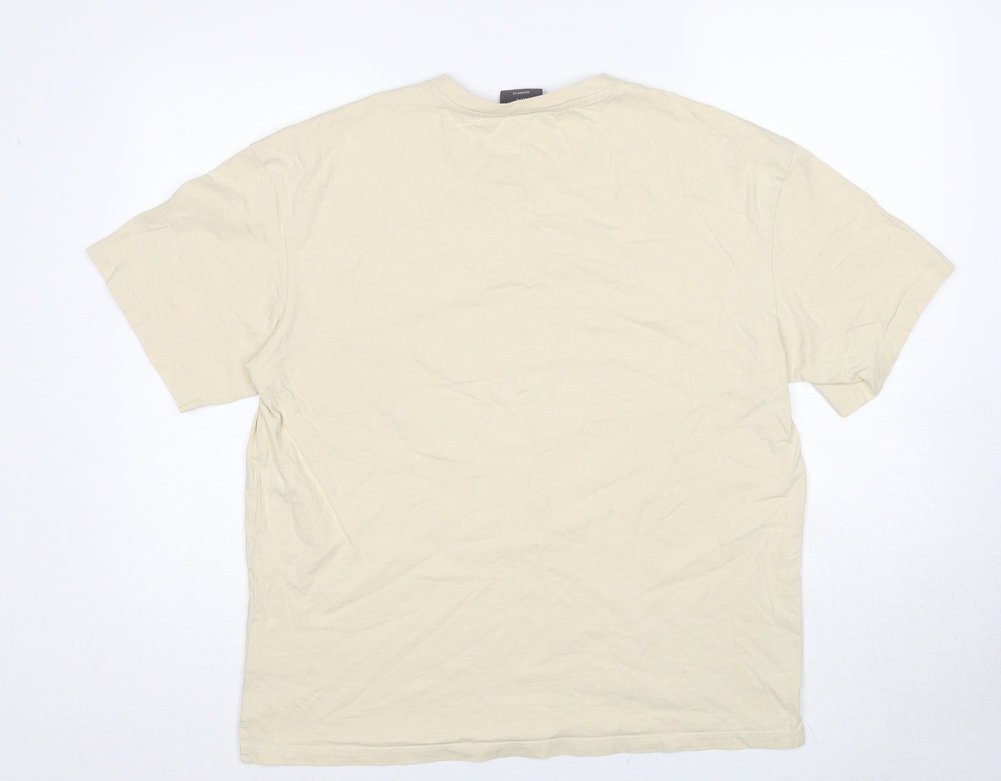 H&M Mens Beige Cotton T-Shirt Size M Round Neck - Instantanes Photo