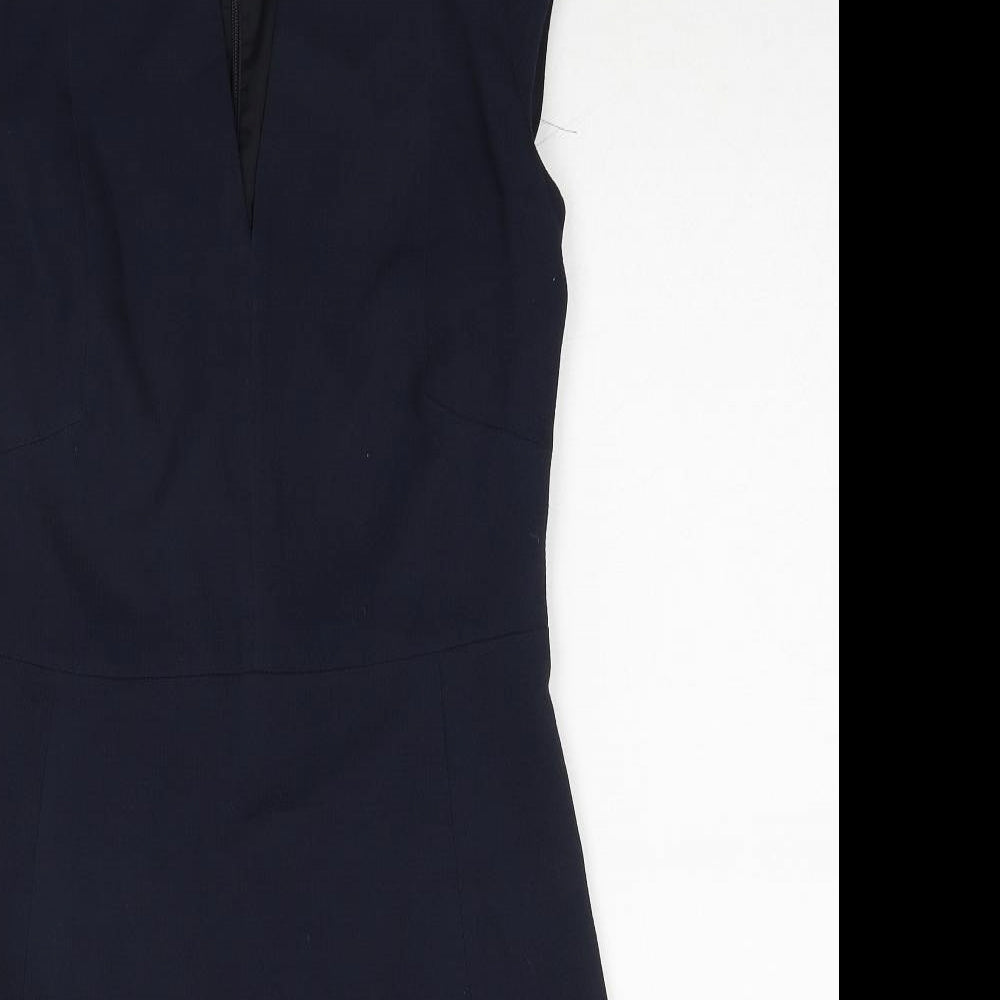 Mango Womens Blue Polyester Pencil Dress Size L V-Neck Zip - Cap Sleeve