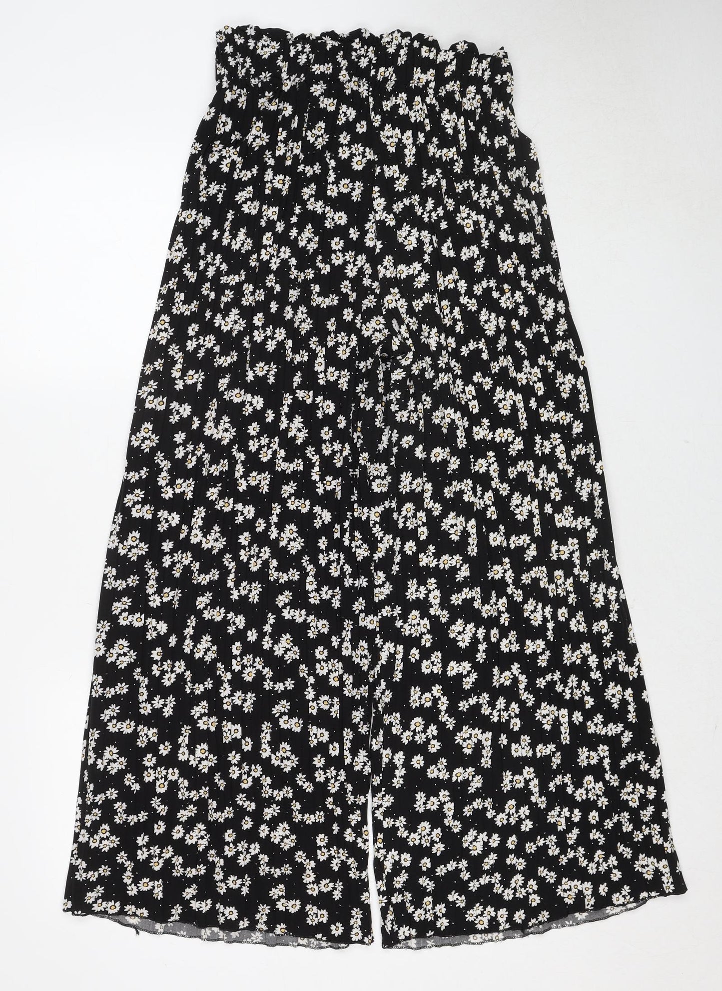 Blue Vanilla Womens Black Floral Polyester Trousers Size S Regular Drawstring