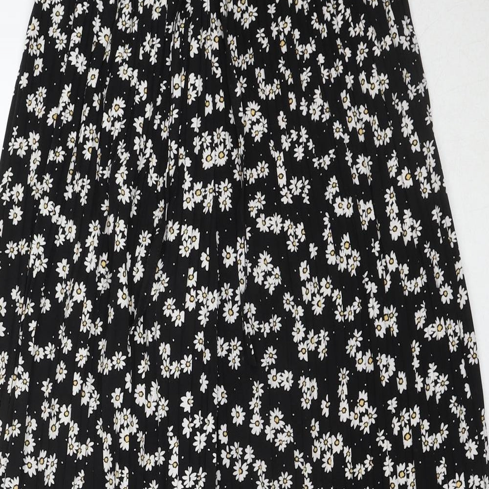 Blue Vanilla Womens Black Floral Polyester Trousers Size S Regular Drawstring