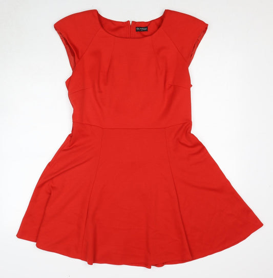 Miss Selfridge Womens Red Polyester Fit & Flare Size 14 Round Neck Zip