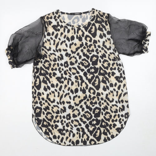 Quiz Womens Beige Animal Print Polyester Basic Blouse Size 10 Round Neck - Leopard Print