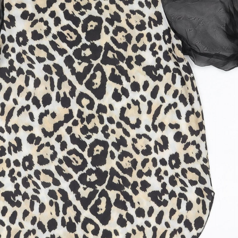 Quiz Womens Beige Animal Print Polyester Basic Blouse Size 10 Round Neck - Leopard Print