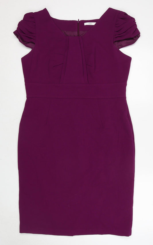Marks and Spencer Womens Purple Polyester Shift Size 16 V-Neck Zip