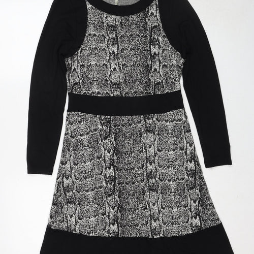 Skopes Womens Black Animal Print Polyester A-Line Size 12 Round Neck Pullover - Snakeskin Pattern
