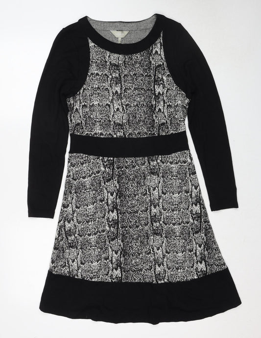 Skopes Womens Black Animal Print Polyester A-Line Size 12 Round Neck Pullover - Snakeskin Pattern
