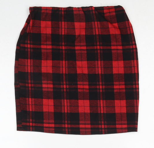 New Look Womens Red Plaid Polyester A-Line Skirt Size 8