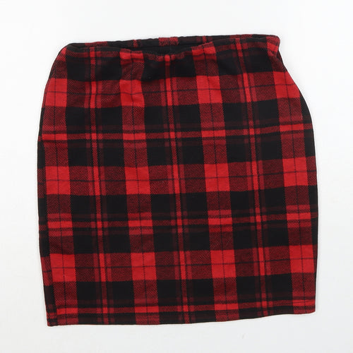 New Look Womens Red Plaid Polyester A-Line Skirt Size 8