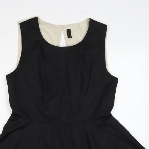 VERO MODA Womens Black Colourblock Polyester Fit & Flare Size 14 Round Neck Zip