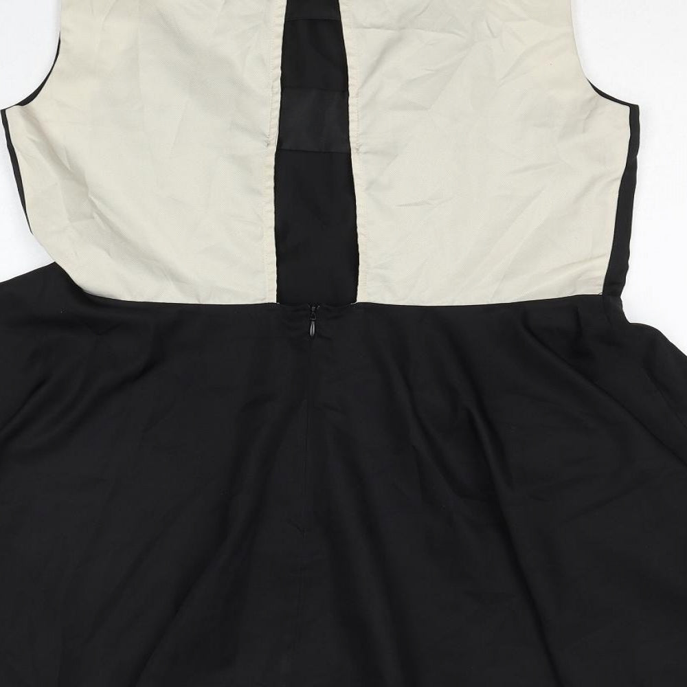 VERO MODA Womens Black Colourblock Polyester Fit & Flare Size 14 Round Neck Zip