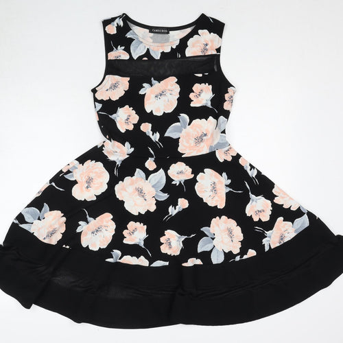 Cameo Rose Womens Black Floral Polyester Fit & Flare Size 12 Round Neck Pullover