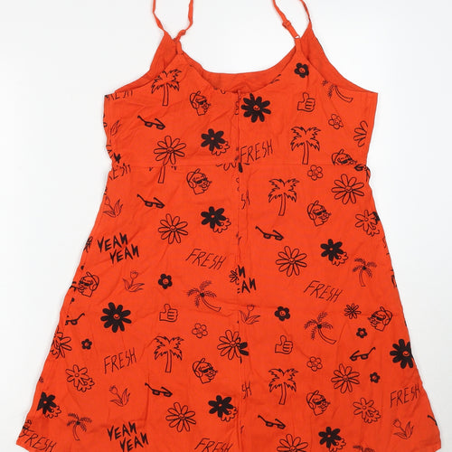 COLLUSION Womens Orange Geometric Cotton Slip Dress Size 12 Round Neck Zip
