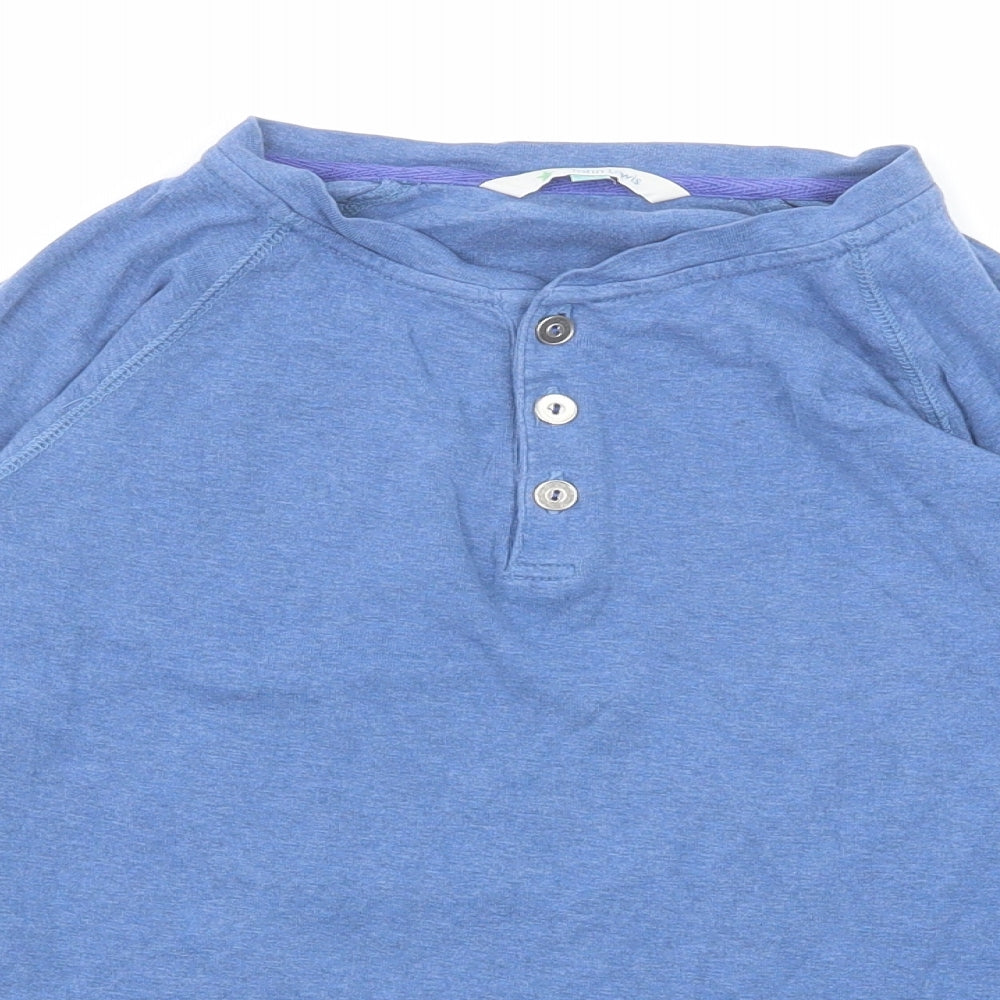 John Lewis Boys Blue Cotton Basic T-Shirt Size 11 Years Henley Button