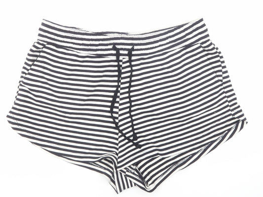H&M Womens Black Striped Cotton Sweat Shorts Size M Regular Drawstring