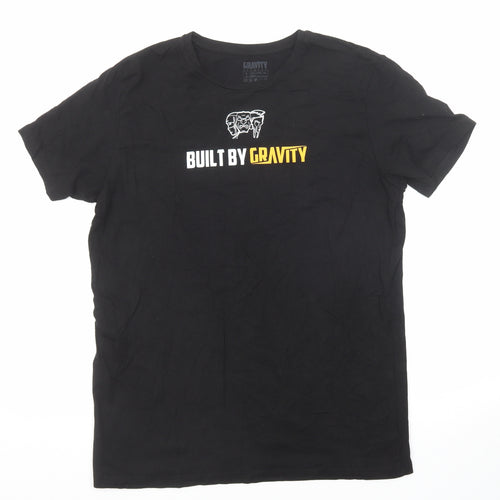 Gravity Mens Black Viscose T-Shirt Size L Round Neck - Built By Gravity