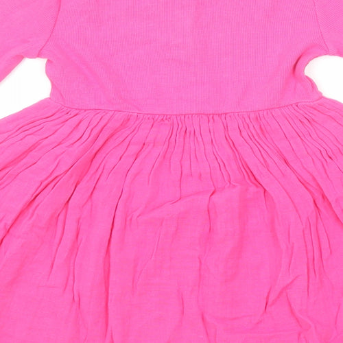 Marks and Spencer Girls Pink Cotton Skater Dress Size 3-4 Years Boat Neck Button - Ribbed Top