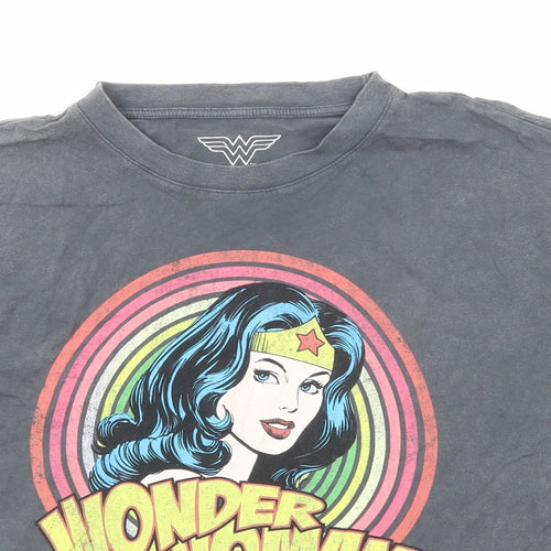 Pull&Bear Womens Grey Cotton Basic T-Shirt Size S Crew Neck - Wonder Woman