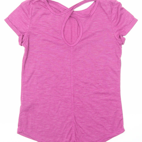 LA Gear Womens Pink Polyester Basic T-Shirt Size 8 Boat Neck Pullover