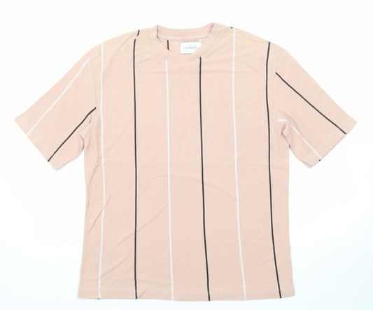 Topman Mens Pink Striped Cotton T-Shirt Size XS Round Neck