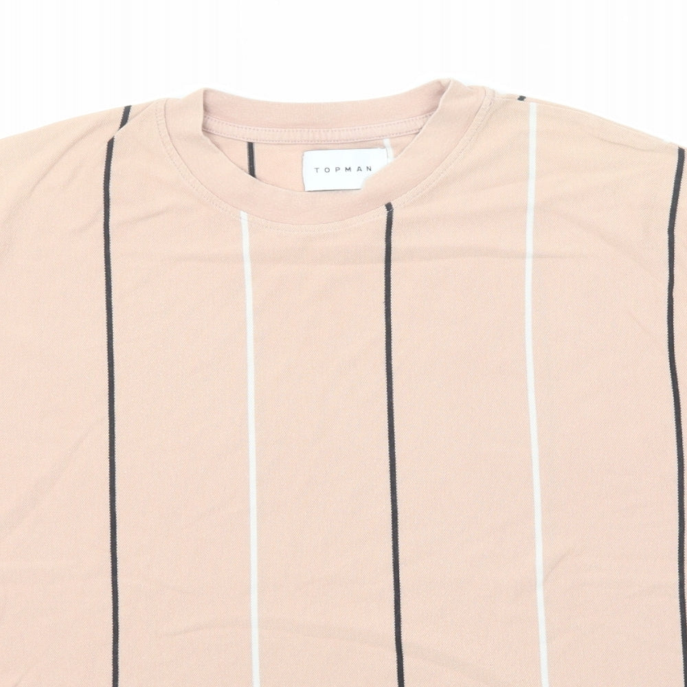 Topman Mens Pink Striped Cotton T-Shirt Size XS Round Neck