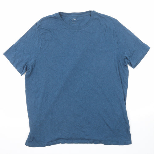 Marks and Spencer Mens Blue Cotton T-Shirt Size 2XL Round Neck