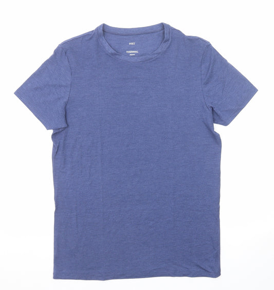 Marks and Spencer Mens Blue Polyester T-Shirt Size M Round Neck