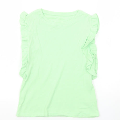 Dunnes Stores Girls Green Cotton Basic T-Shirt Size 10-11 Years Boat Neck Pullover