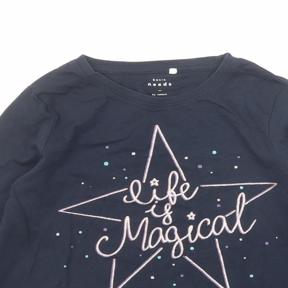 name it Girls Blue Cotton Basic T-Shirt Size 7-8 Years Round Neck Pullover - Life is Magical