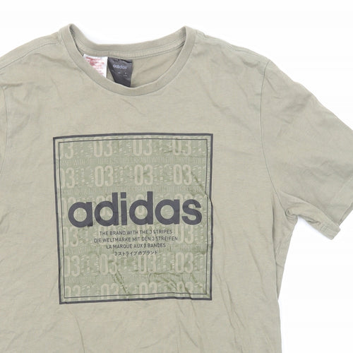 adidas Boys Green Cotton Basic T-Shirt Size 13-14 Years Crew Neck Pullover