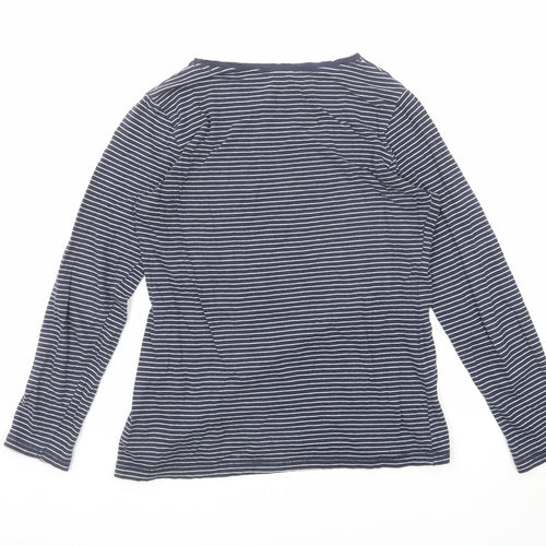 White Stuff Womens Blue Striped Cotton Basic T-Shirt Size 12 Boat Neck