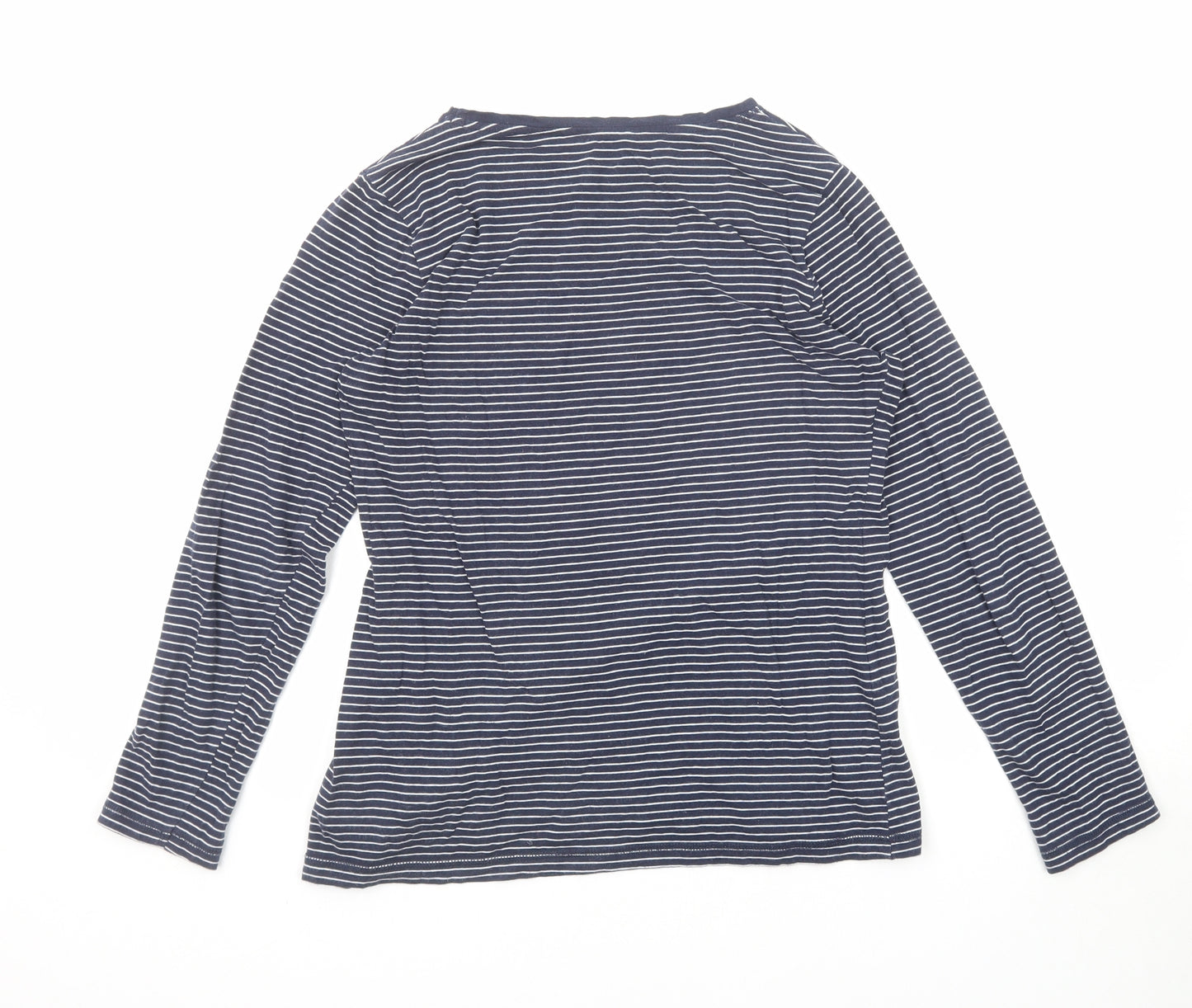 White Stuff Womens Blue Striped Cotton Basic T-Shirt Size 12 Boat Neck