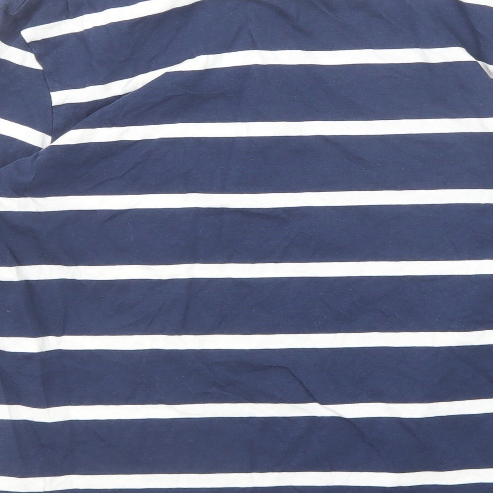 Marks and Spencer Boys Blue Striped Cotton Basic T-Shirt Size 11-12 Years Crew Neck Pullover