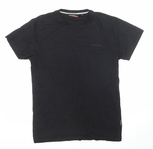 Pierre Cardin Mens Black Cotton T-Shirt Size L Round Neck