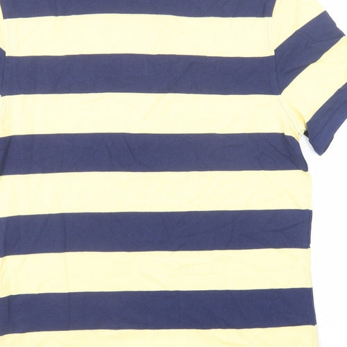 Marks and Spencer Mens Yellow Striped Cotton Polo Size M Collared Button