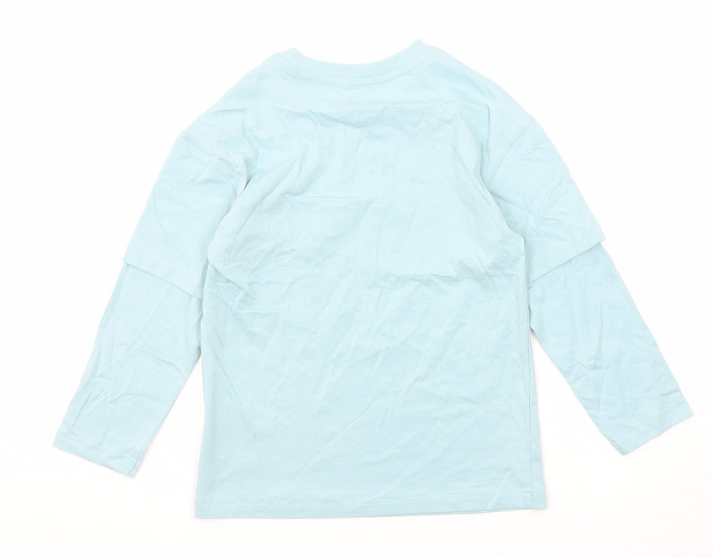 Marks and Spencer Boys Blue Cotton Basic T-Shirt Size 6-7 Years Crew Neck Pullover
