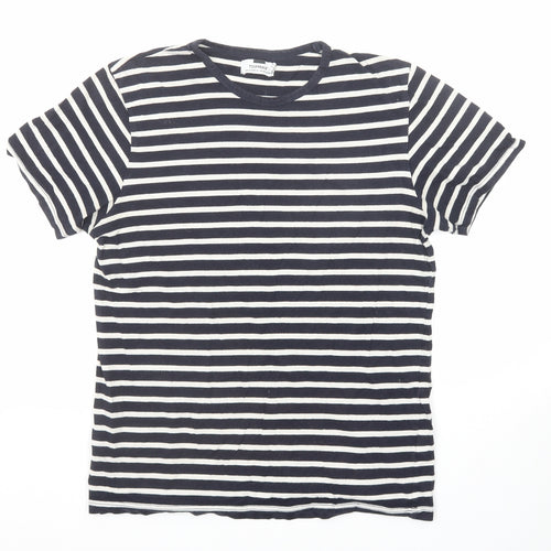 Topman Mens Blue Striped Cotton T-Shirt Size S Round Neck