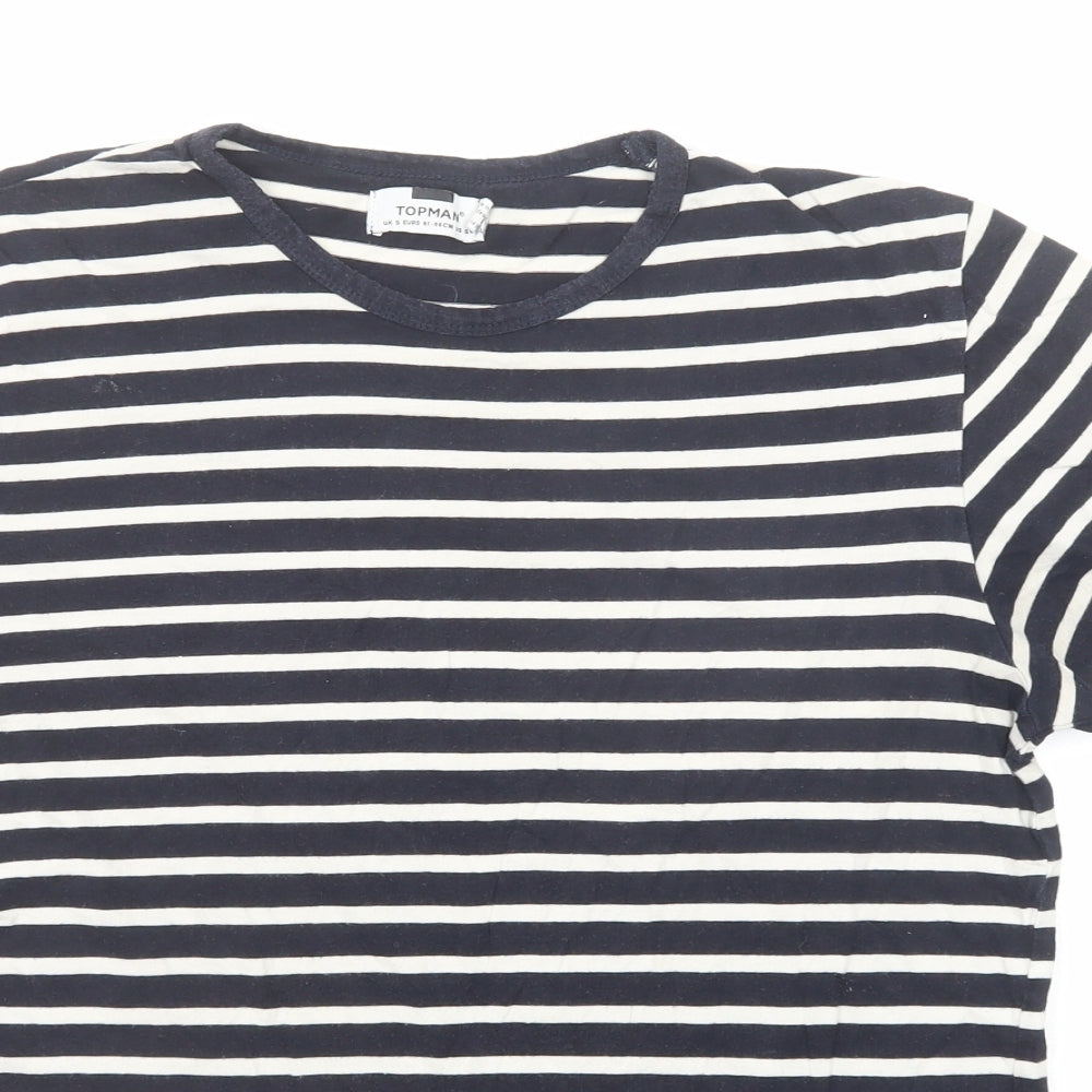 Topman Mens Blue Striped Cotton T-Shirt Size S Round Neck