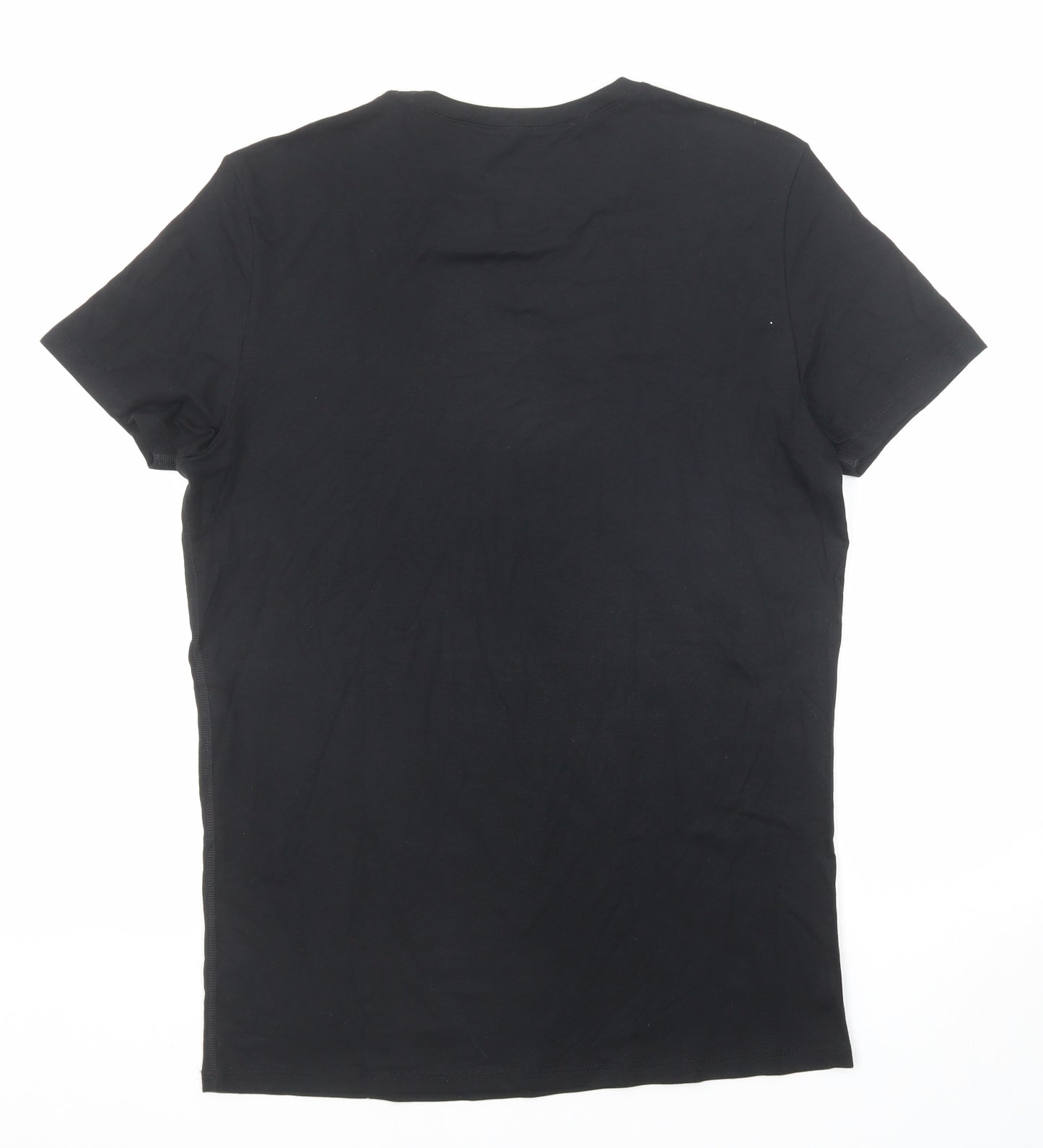 Marks and Spencer Mens Black Polyester T-Shirt Size M Round Neck - Unisex
