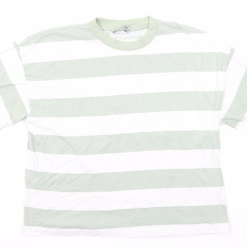 ASOS Womens Green Striped Cotton Basic T-Shirt Size 10 Round Neck
