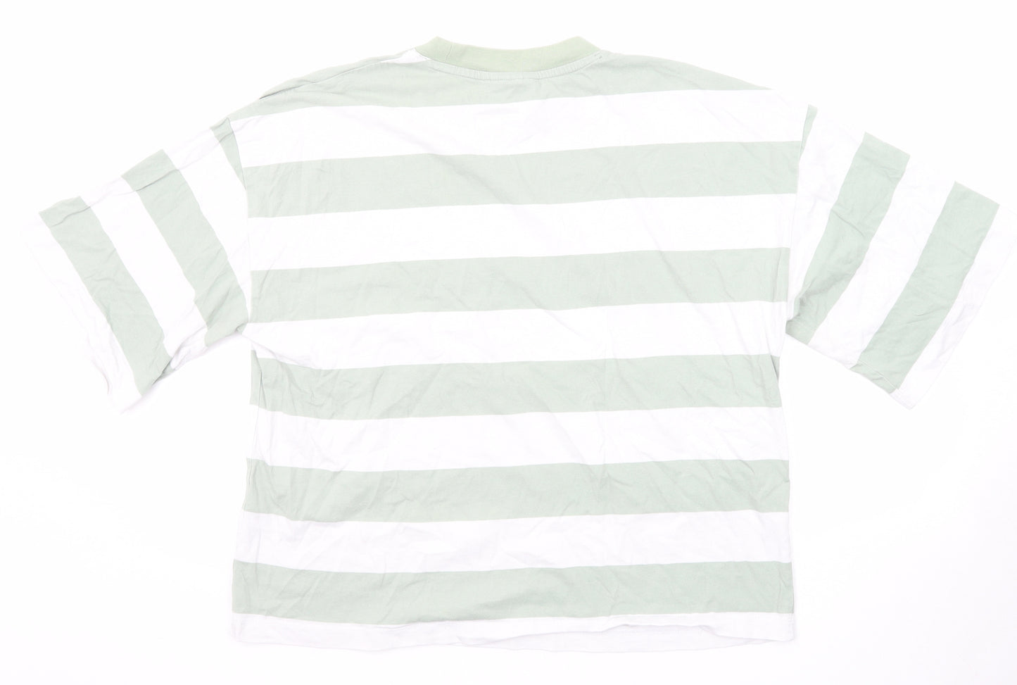ASOS Womens Green Striped Cotton Basic T-Shirt Size 10 Round Neck