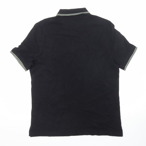 Marks and Spencer Mens Black Cotton Polo Size M Collared Button