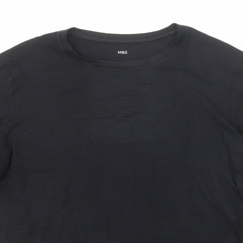 Marks and Spencer Mens Black Polyester T-Shirt Size S Round Neck