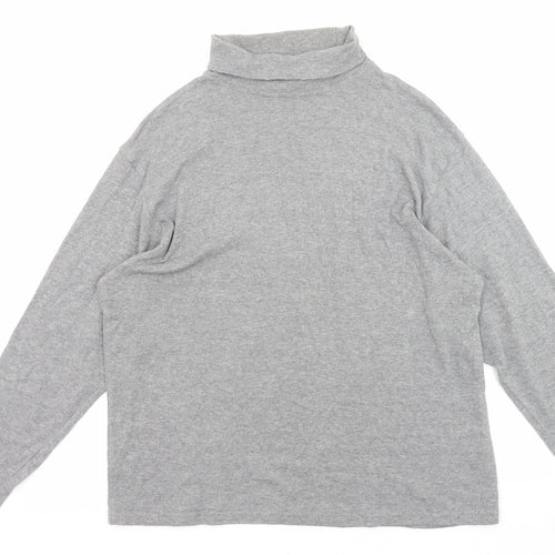 EWM Womens Grey Cotton Basic T-Shirt Size L Roll Neck