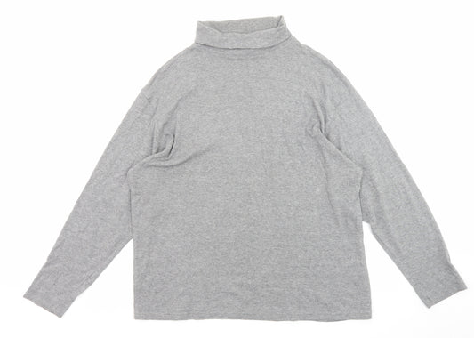 EWM Womens Grey Cotton Basic T-Shirt Size L Roll Neck