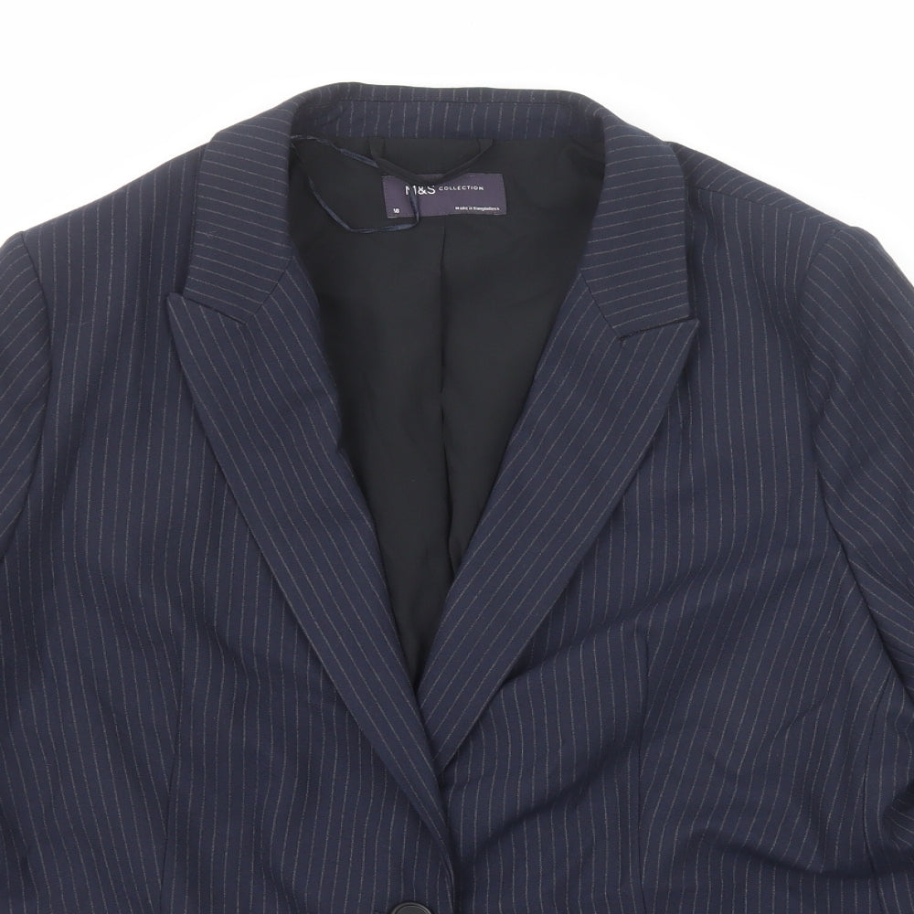 Marks and Spencer Womens Blue Pinstripe Polyester Jacket Suit Jacket Size 18